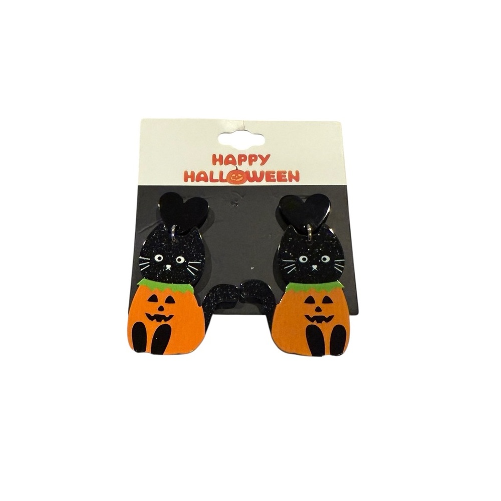 Halloween Black Cat Pumpkin Dangle Earrings